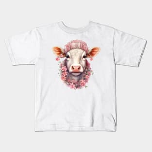 Pink Christmas Cow Kids T-Shirt